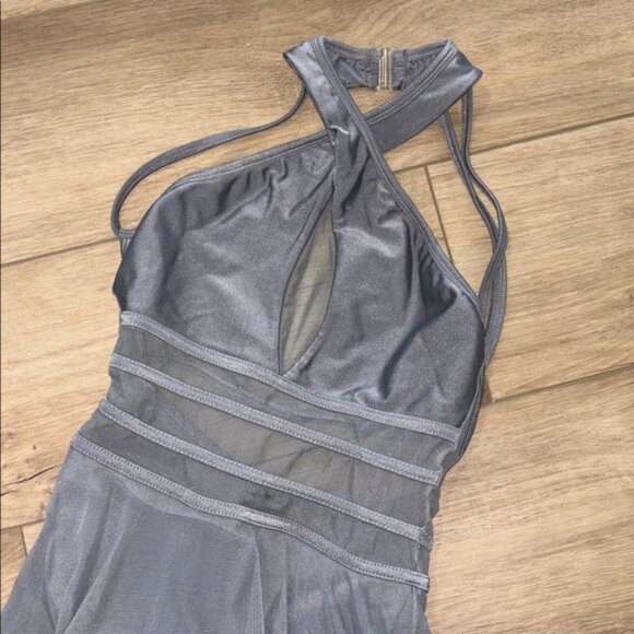 LA Designs Jr. Gray Dance Costume with Long Skirt | Open Back | youth Junior - Picture 2 of 8